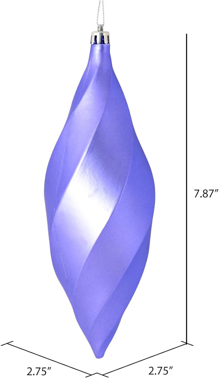 Vickerman 8" Matte Swirl Finial Ornament, Shatterproof Plastic, Holiday Christmas Tree Decoration, 6 Pack, Lavender