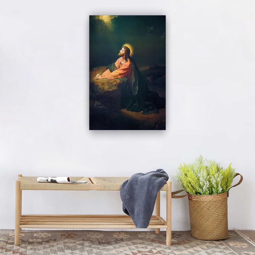 Yonsibing Jesus Praying In The Garden of Gethsemane Posters Wall Art Decor Living Room Giclee Pictures Painting Hanging Home Artwork (16.00''x24.00'',Framed)