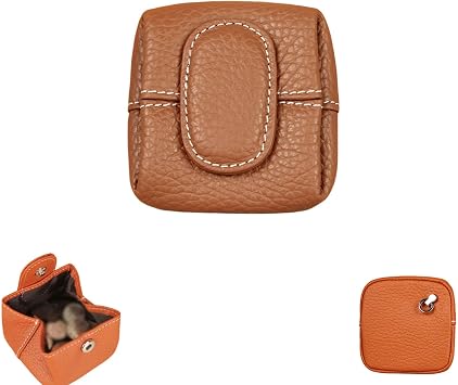 Mini Lychees Coin Purse, Small Leather Coin Pouch with Zipper & Keychain, Solid Color Mini Wallet for Women & Men Brown