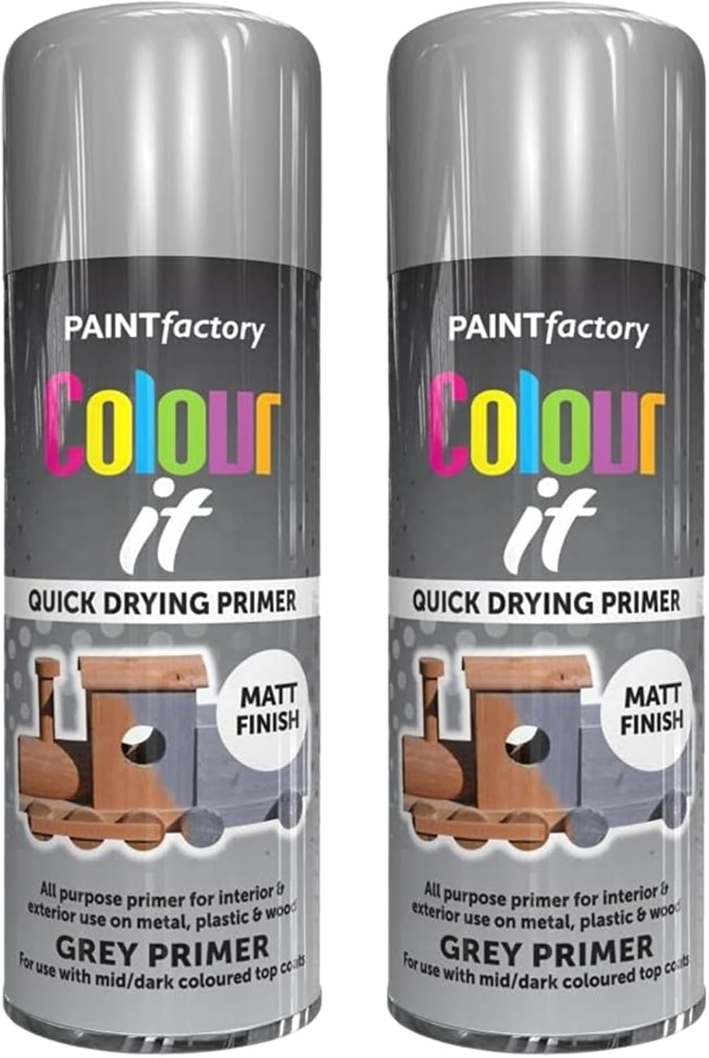 MIXEL All-Purpose Grey Primer Spray Paint, Quick Drying, Indoor and Outdoor Use, Matte Finish, Easy to Apply, Long-Lasting, For Metal, Wood, & Plastic, 250ML (2 PCS)