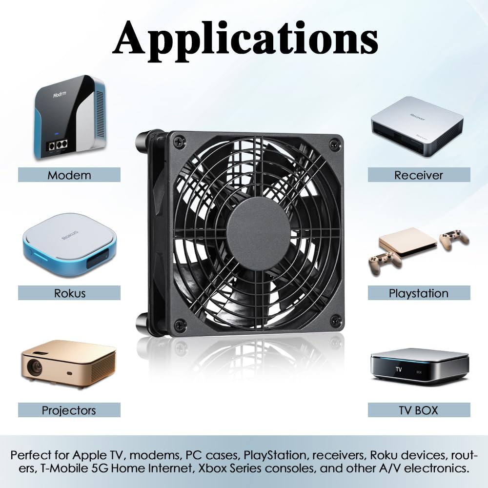 xiaoqijia - Ventilador de caja de refrigeración IPX5 ajustable de 140 mm, 10 velocidades para receptor, DVR, Xbox, TV, Box, router, 5 V, 12 V, alimentación USB/CC