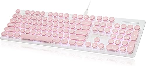 Miniatura 7 de Teclado de membrana silenciosa con cable, tamaño completo, máquina de escribir retro punk de 104 teclas, retroiluminación LED blanca, teclado USB