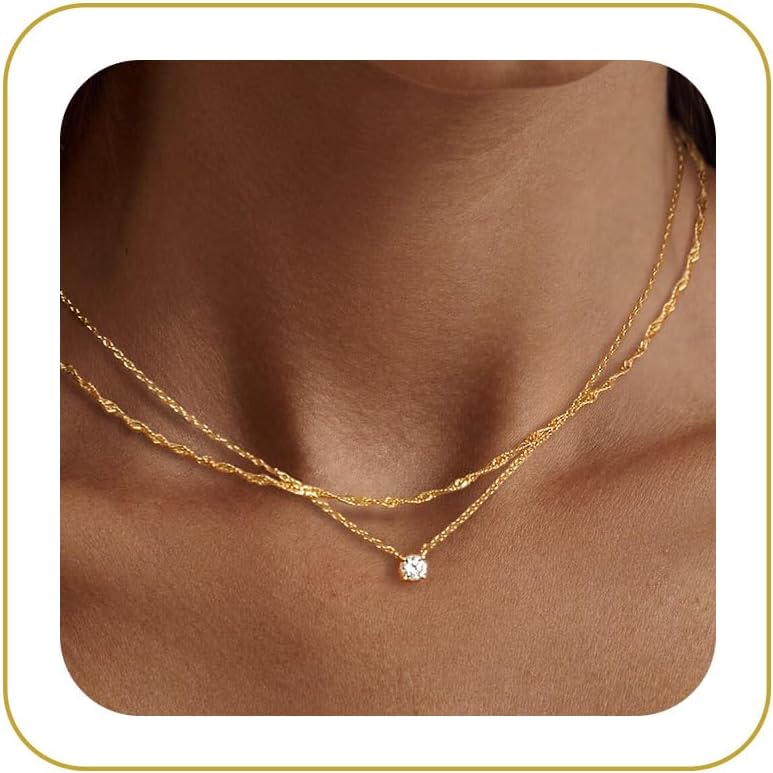 Dainty 14k Gold Plated/Silver Cubic Zirconia Necklaces for Women, Simple CZ Jewelry Necklaces Trendy Gifts