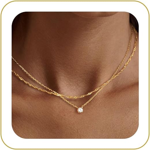 Tewiky Diamond Necklaces for Women, Dainty 14k Gold/Sterling Silver Choker Necklace Simple...