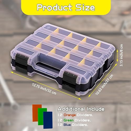 Miniatura 2 de Caja de herramientas organizadora de almacenamiento, 34 compartimentos de doble cara, caja de piezas pequeñas con separadores de plástico extraíbles