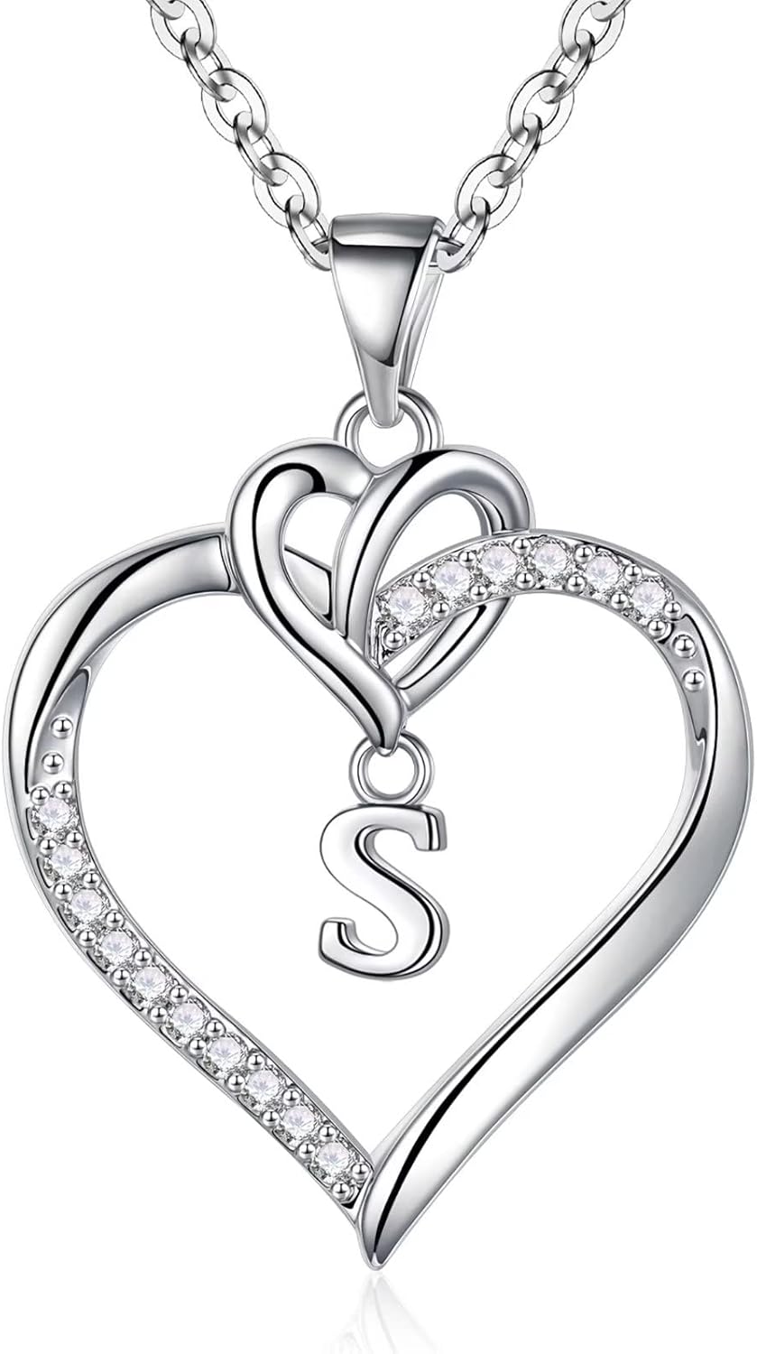 STORUP Valentines Gifts for Her Teen Girls - Heart Initial Necklaces for Women Girls, 14K-Gold-Plated CZ Initial A-Z Heart Necklaces for Teen Girl Jewelry Valentines Gifts for Women Mom Wife Sister