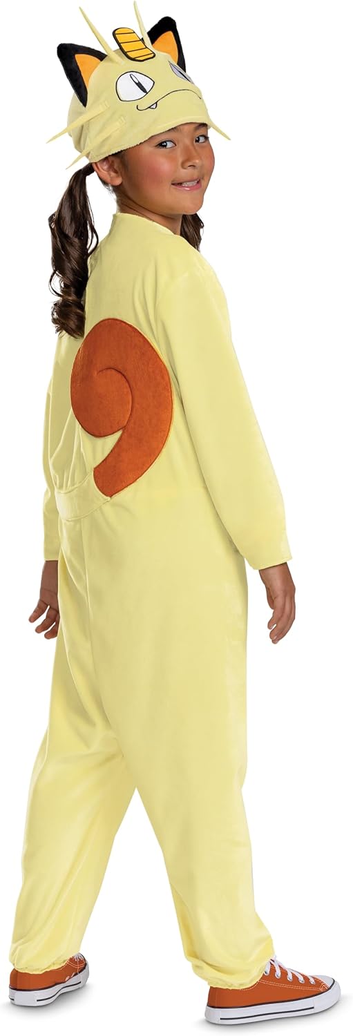 Deluxe Kid's Pokemon Meowth Costume with Headpiece | Boy's & Girl's Pokemon Cosplay Outfit Jumpsuit