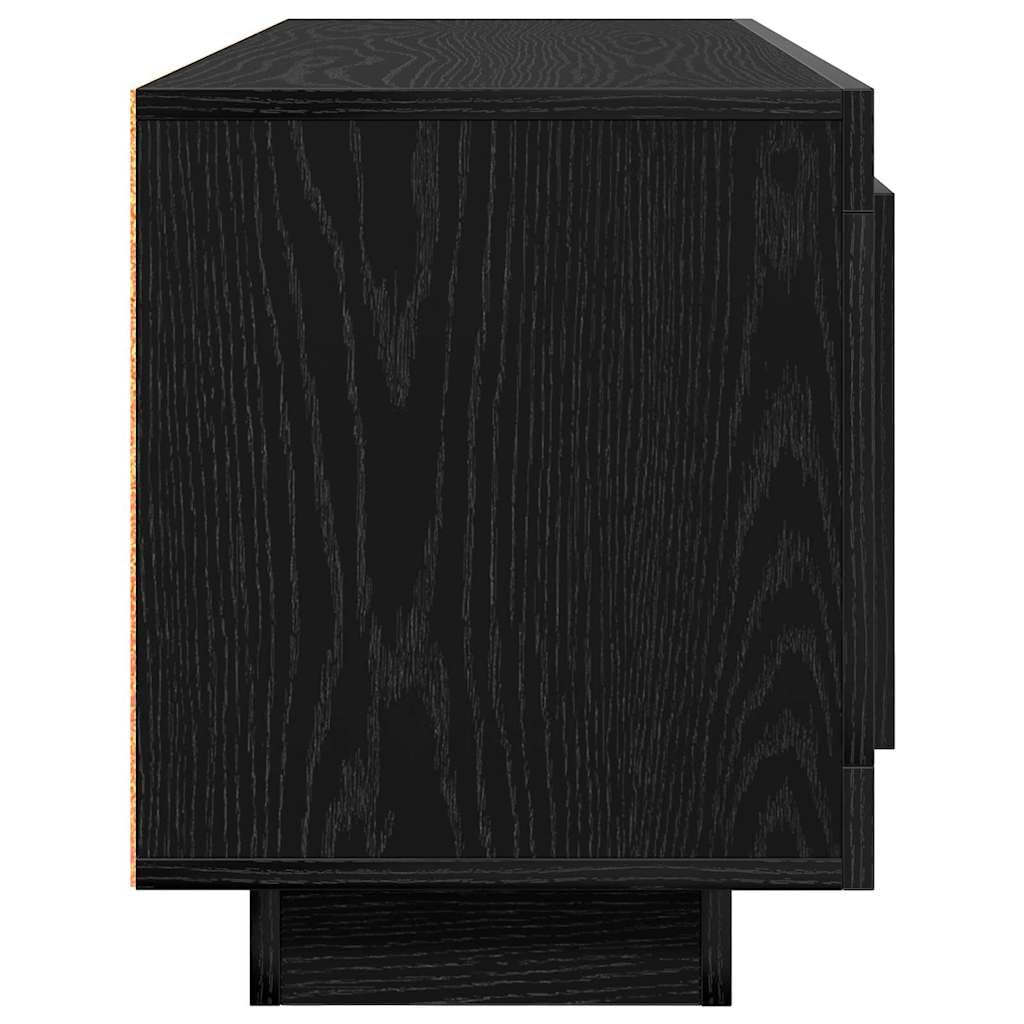 Hothingwell TV-Möbel Eiche, Schwarz, 102 x 35 x 45 cm, Holz, Ingenieurwesen | Mit Regalböden, Scharniertüren, rustikalem Design, Wohnzimmeraufbewahrung, feuchter Tuch