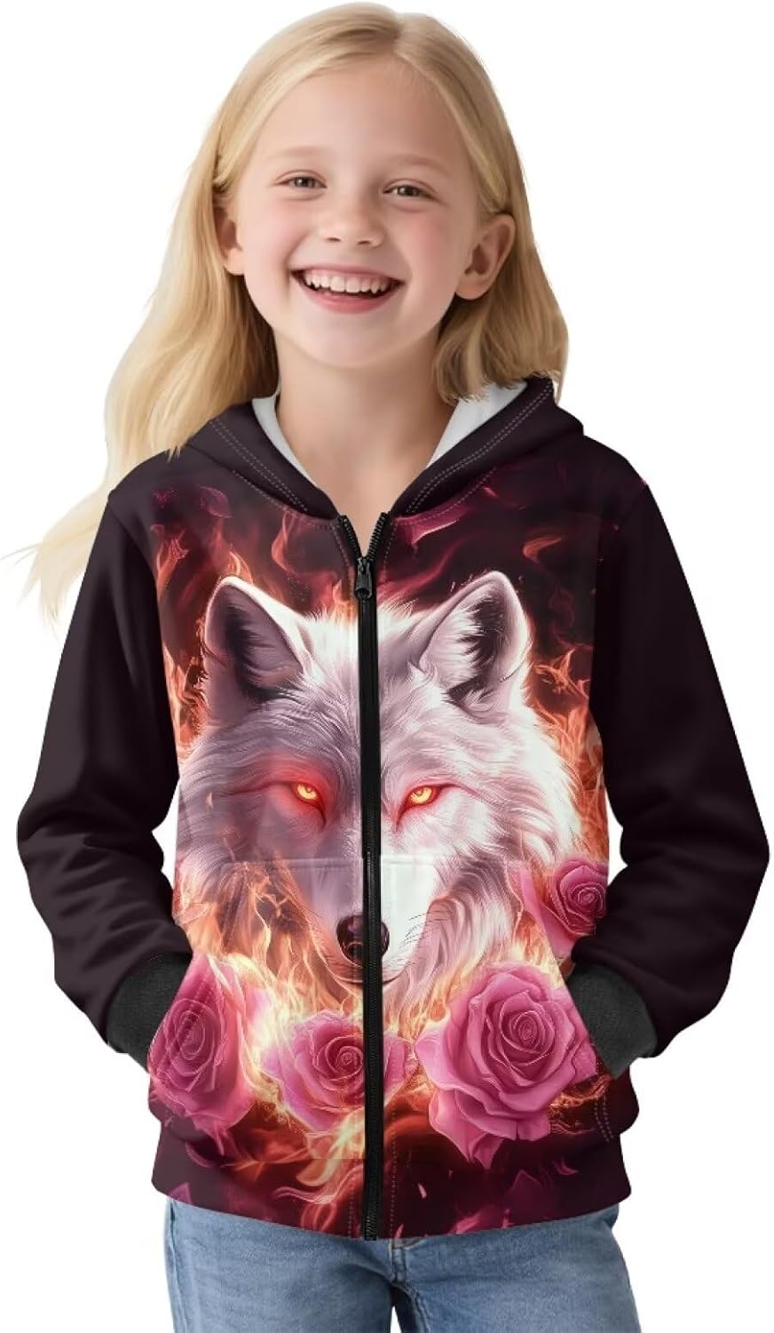 Uourmeti Fleece Zipper Hoodies for Girls Comfy Graphic Jackets Long Sleeve Sweatshirt Size 6-16