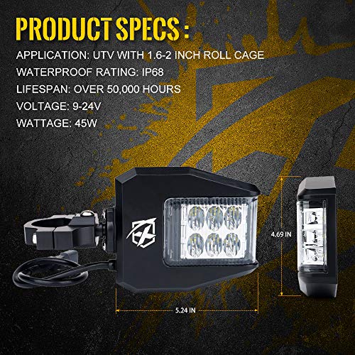 Xprite Aluminum UTV Side Rear View Mirrors Fit 1.6"-2" Roll Cage Bar, LED Spot Light Blue Anti-Glare Lens for Polaris Pioneer RZR XP Can Am Maverick X3 Kawasaki Teryx Mule, Yamaha Rhino Wolverine SXS by Xprite - Image 3