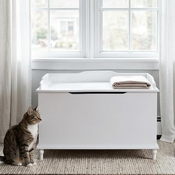 Designer Catbox Cat Litter Box Enclosure, Hidden, Dog-Proof Pet Furniture with Cover, Elegant, Covered, Odor Contained for Large Cats, Cat Litter Box Furniture with Lid, White, Jumbo Sized