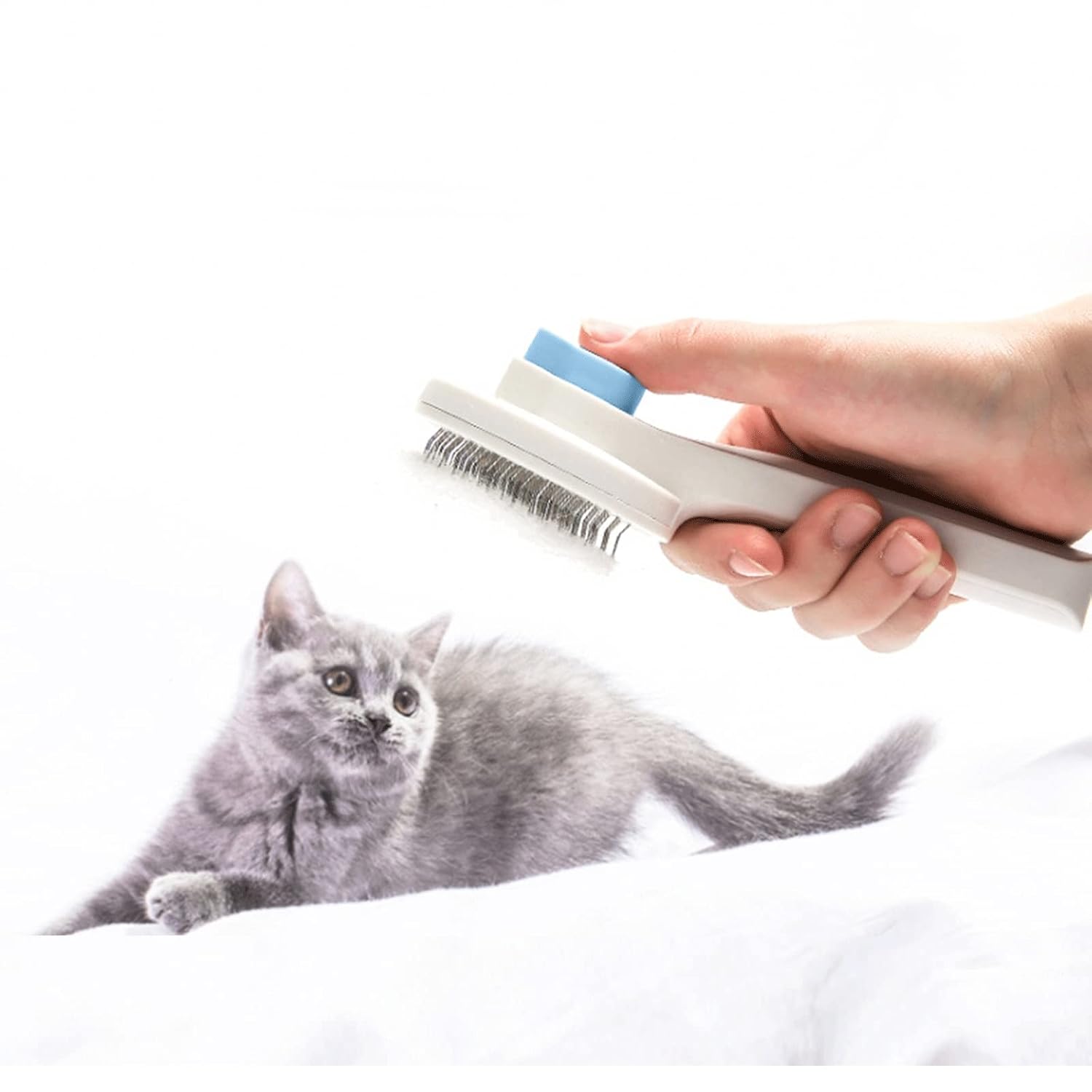 Pet Comb Pet Hair Soft Shedding Brush Cat Dog Grooming Comb For Short Long-Hair Pets With Self Cleaning Button Pets Grooming Accessories