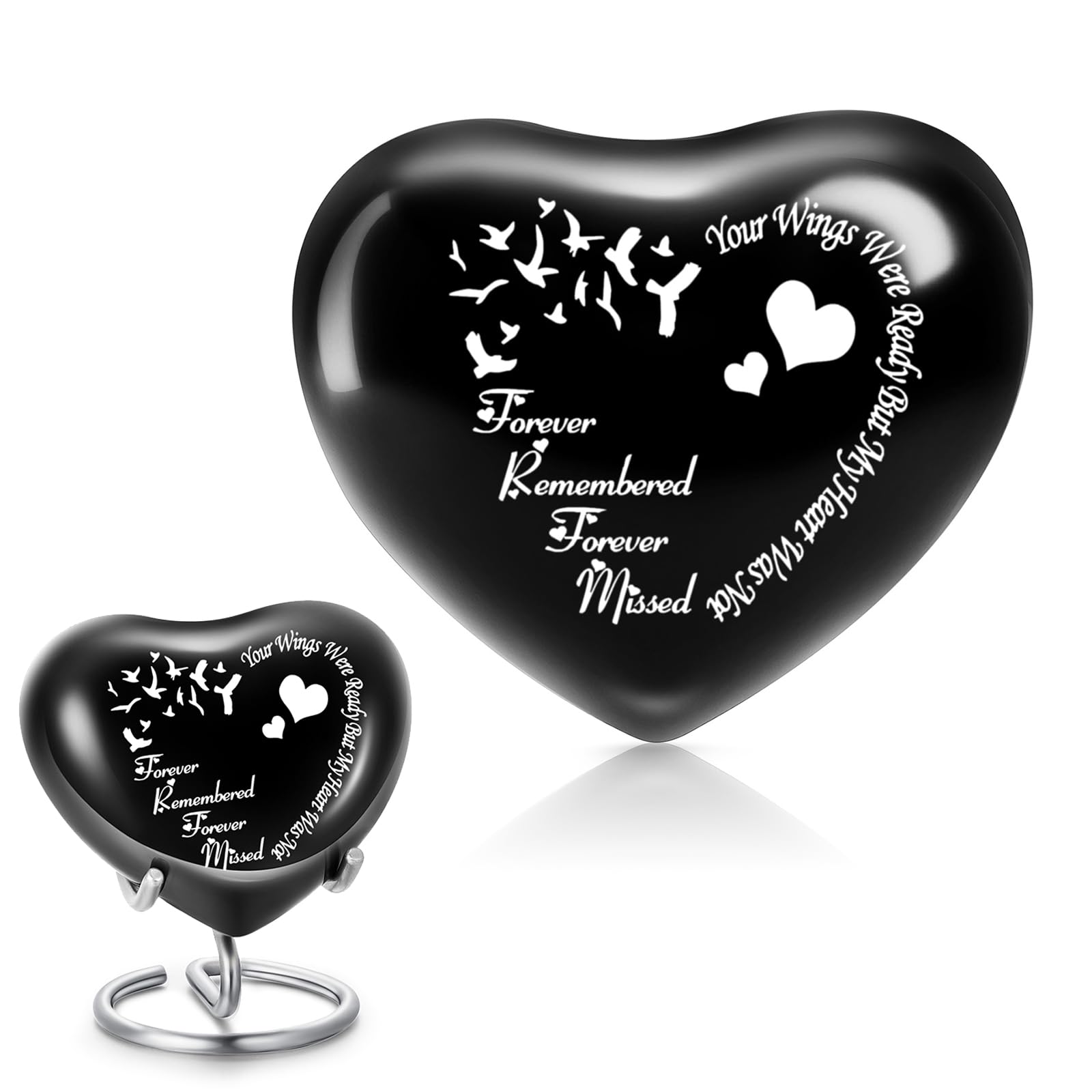 Heart Urns for Human Ashes Heart Shaped Keepsake Urn with Stand Small KeepsakeUrn for Human & Pet Ash Holds Small Remains (Black-001)