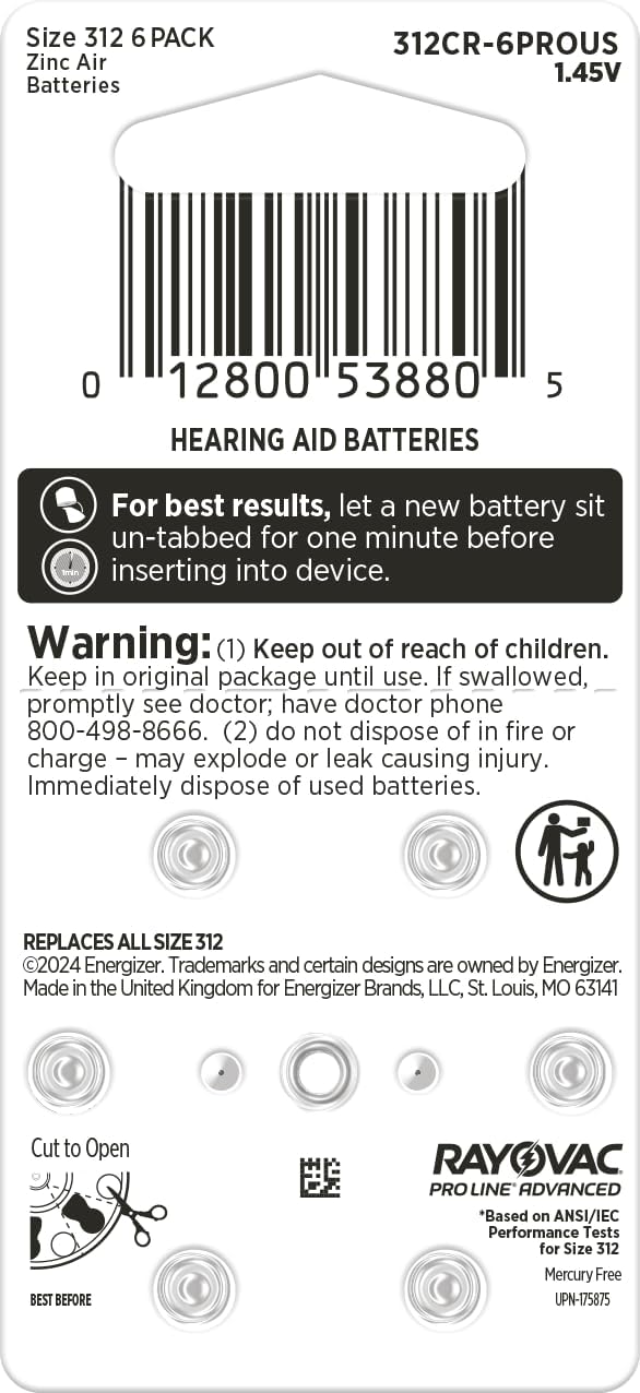 Rayovac Proline Advanced Mercury-Free Hearing Aid Batteries44; Box - 4844; Size 312