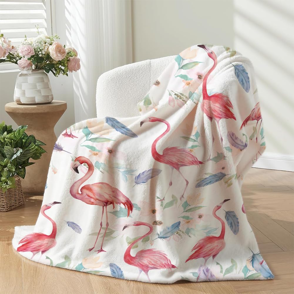 Flamingo Blanket Watercolor Flower Throw Blankets Ultra Soft Flannel Throw Blankets Lightweight Cozy Fluffy Plush Blanket for Bed Couch Sofa 50" X 60" - Image 2