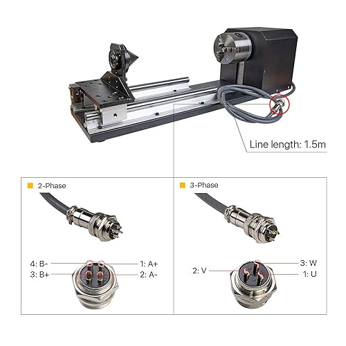 Miniatura 4 de Cloudray Accesorio giratorio láser de CO2 Eje giratorio de 2 ejes CNC Laser Accesorio giratorio con motor paso a paso Nema 23 2 fases (mandril 4