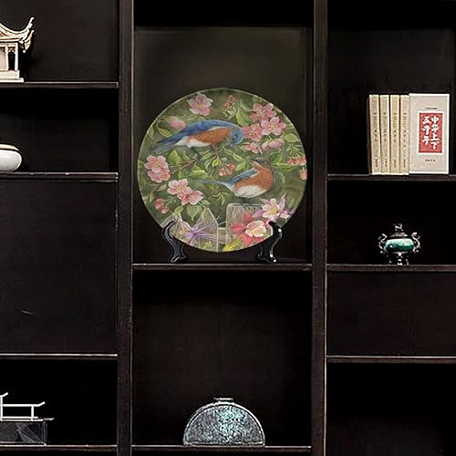 Miniatura 2 de Plato decorativo colgante de cerámica con diseño de flores y pájaros, 10 pulgadas, con diseño de pájaros juguetones en rama, plato decorativo con