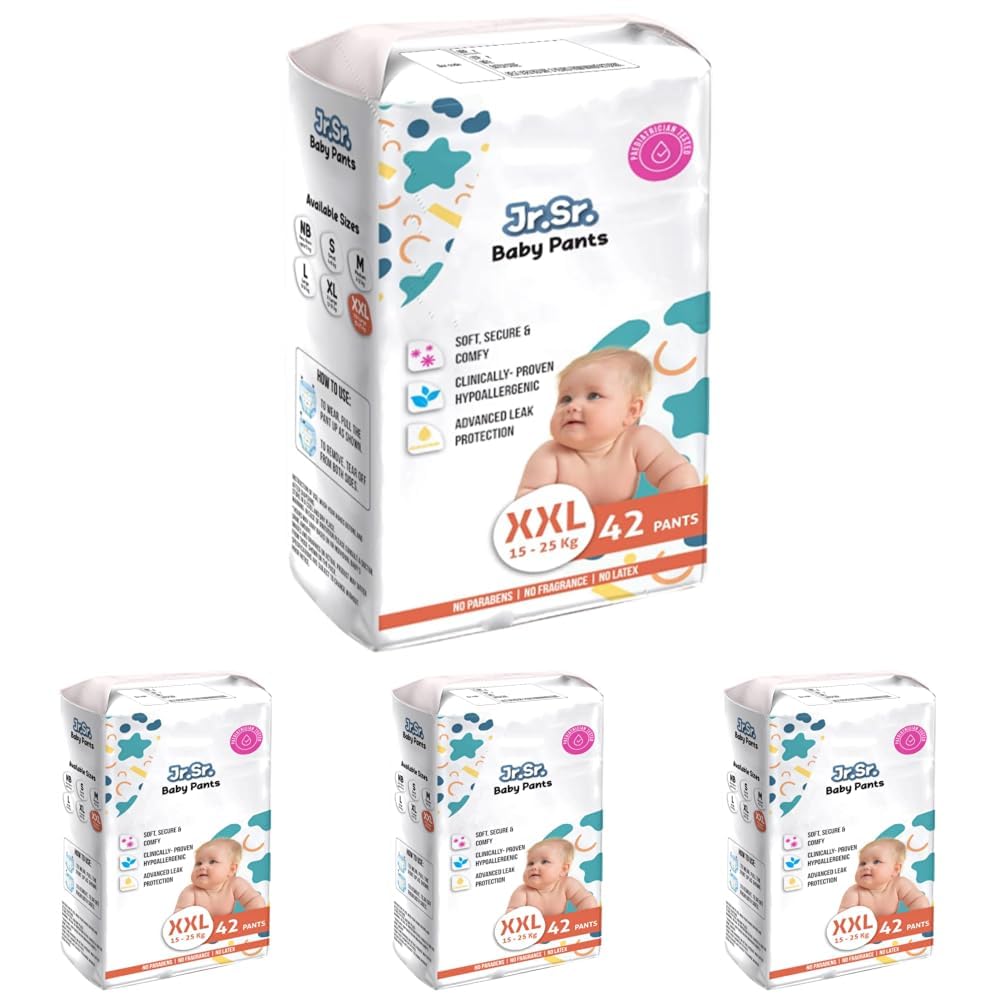 Jr. Sr. Baby Diaper Pants | XXL Size (15-25 kg), 42 Count | Pack of 4 | Upto 12 hr Absorption with Advanced Leak Protection | Safe For Babies Skin | Soft, Secure & Comfy-image-4