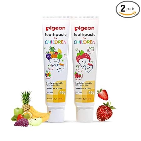 Pigeon Strawberry and Fruit Punch Toothpaste,for Babies and Children,Fluroide -Free,SLS Free,Color Free,Paraben Free, PH Friendly, 45 g,Pack of 2