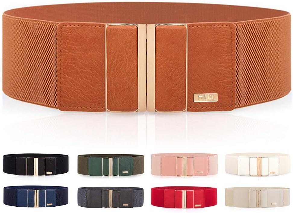 MIJIU Women's Stretch Elasticated Belts Elasticated Belts Wide Belts Dress Belts Thin Belts For High Gloss Metallic Buckle Multiple Colors