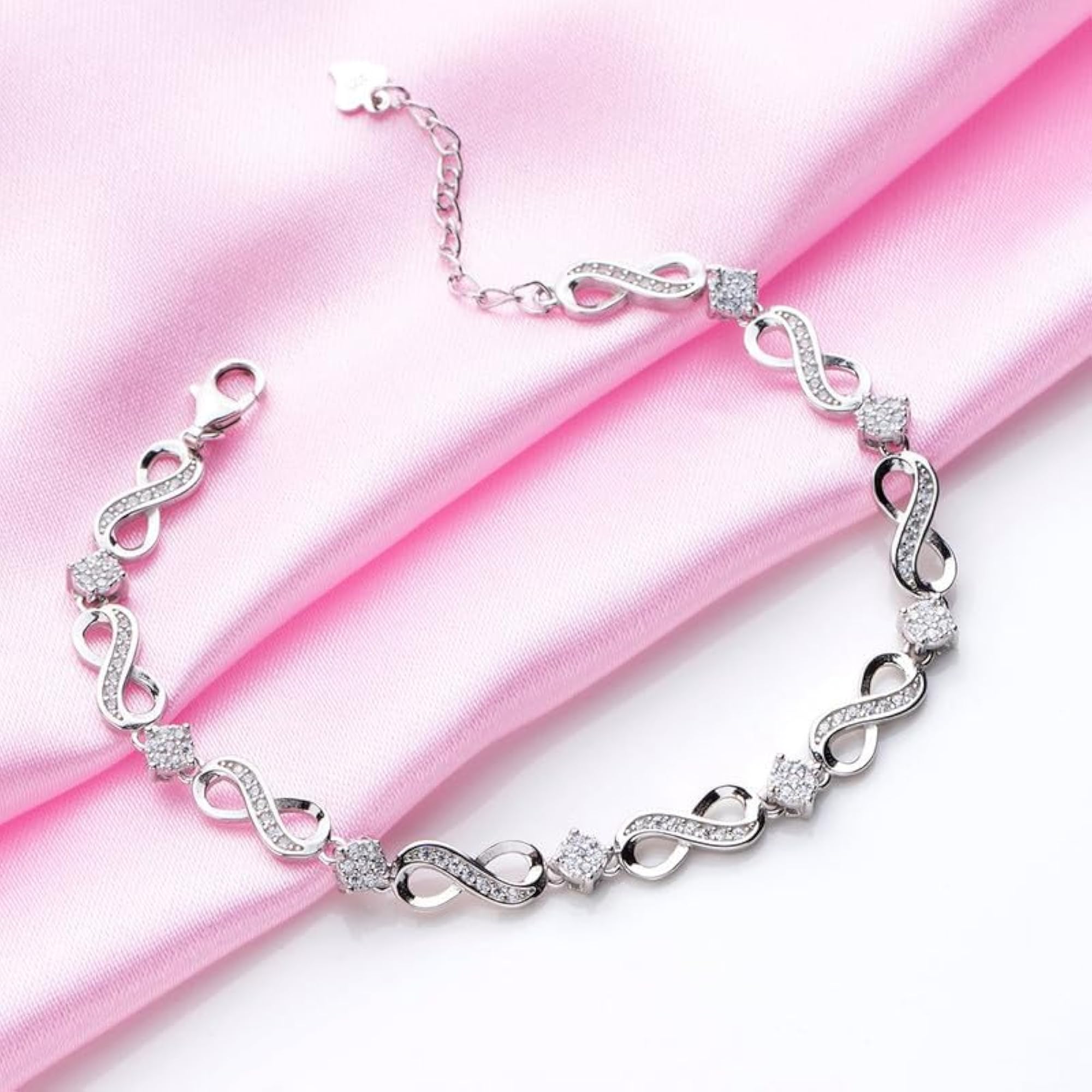 Women's 925 Sterling Silver Cubic Zirconia Infinity Bracelet