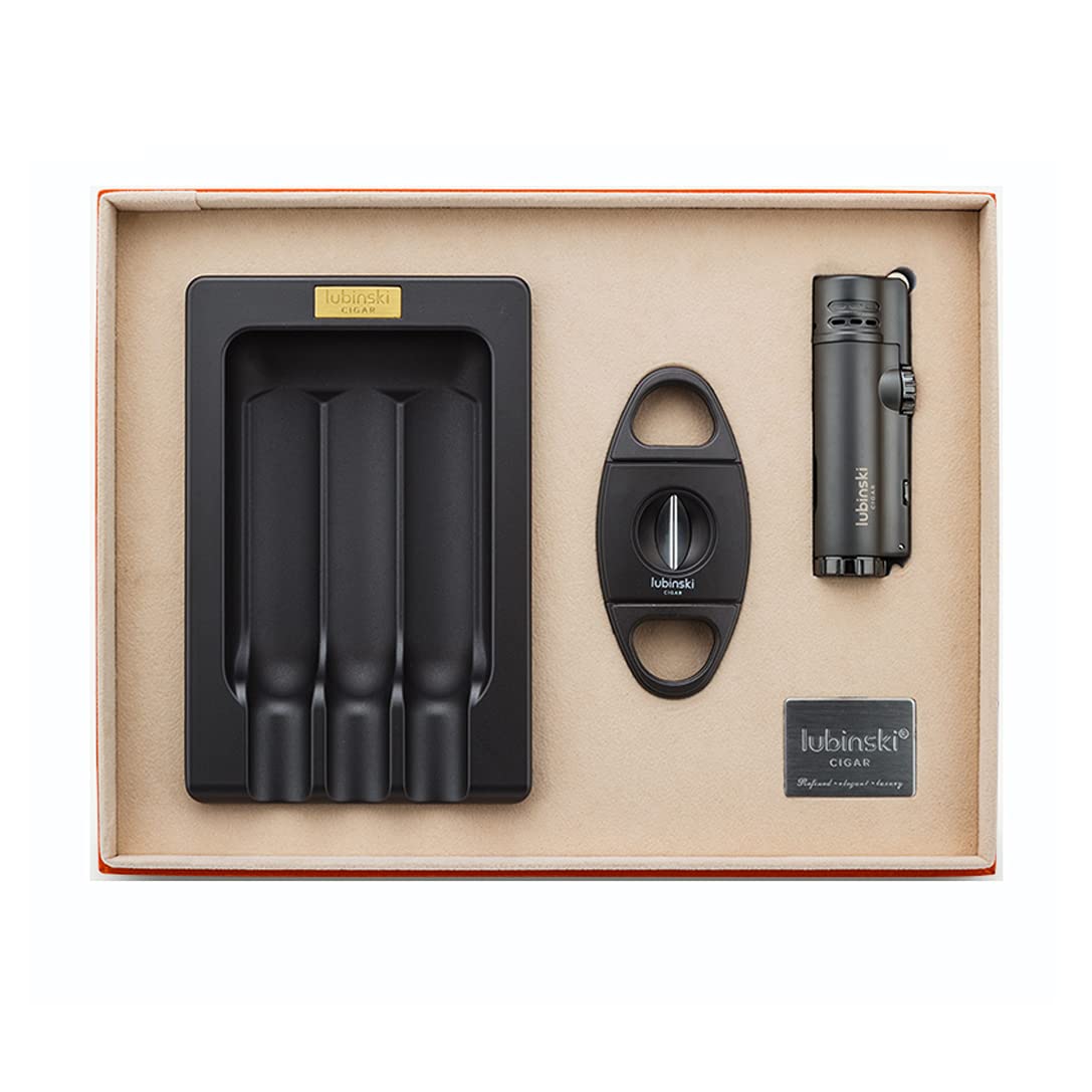 Buy LUBINSKI Luxury Cigar Ashtray Torch Lighter and Cigar Cutter Set, 4