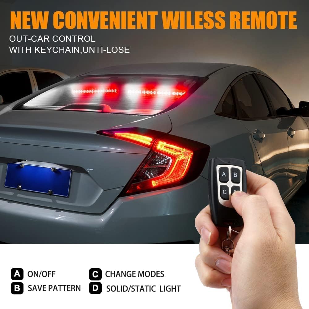 Xprite Emergency Dash Strobe Lights, 32LED Anti-Glare Windshield Visor Light Bar, Wireless Remote & Pressure-Boosted Suction Cups for Traffic Construction Police Vehicles White Red