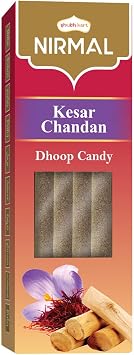 Shubhkart Nirmal Kesar Chandan Saffron Sandalwood Charcoal Free Dhoop Candy Sticks, Thick Incense Sticks 10 Sticks. Thick, Incense for Divine Puja, Deep Meditation, Healing Vibes & Festive Rituals