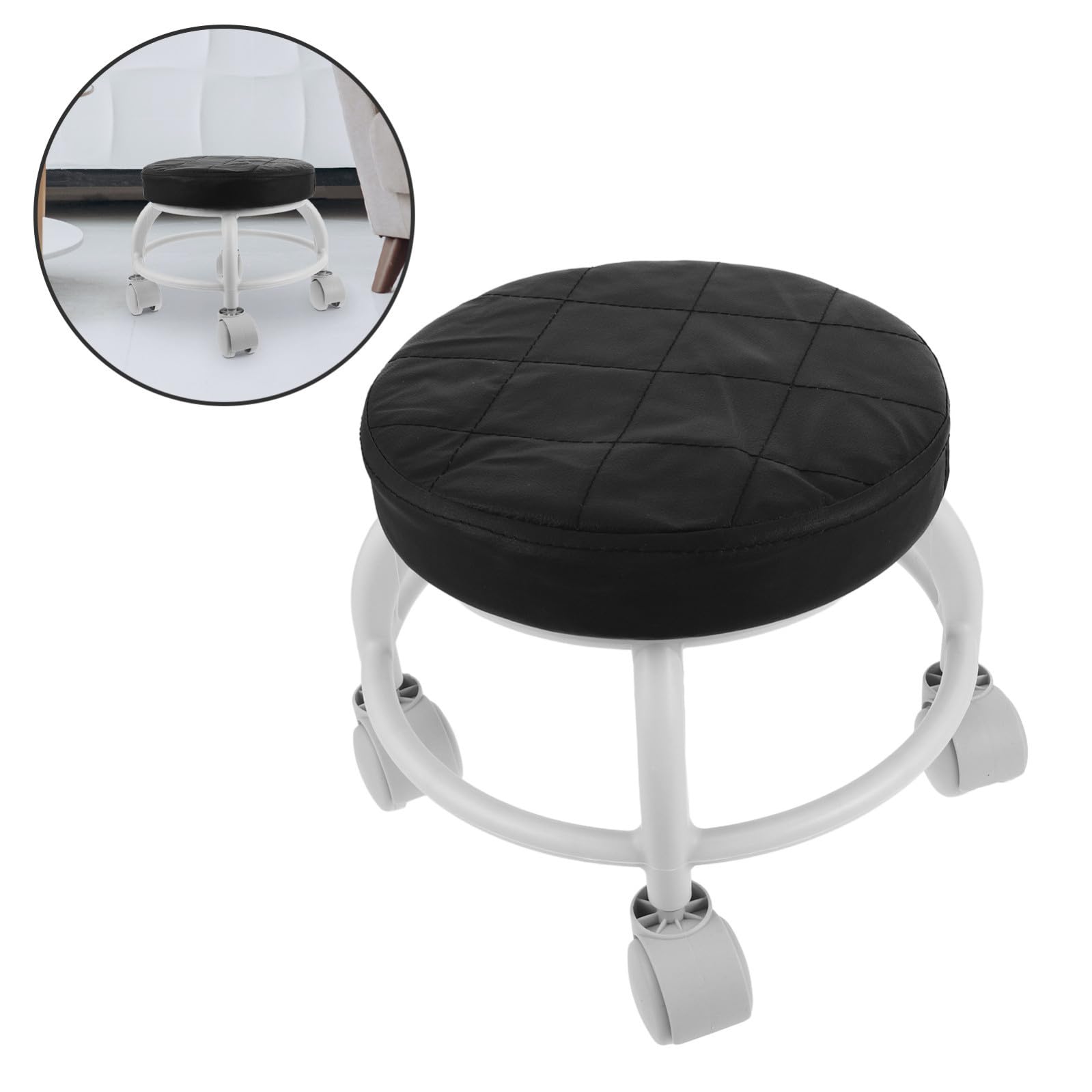 PACKOVE Sgabello per Pedicure con Ruote Nero in Pu e Plastica, Seduta Comoda e Resistente per Trattamenti di Bellezza e Saloni Estetici Colore Casuale