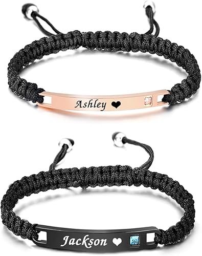 ShineSand - Pulsera personalizada para parejas para mujeres y hombres, pulseras con nombre personalizadas, pulseras de relación grabadas para él y