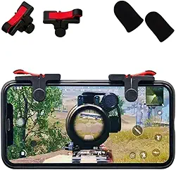 Kit Gatilho Gamer L1 + R1 para Celular com Luva Anti Suor, Compatível com PUBG, Free Fire, COD, Fortnite, Preto e Vermelho