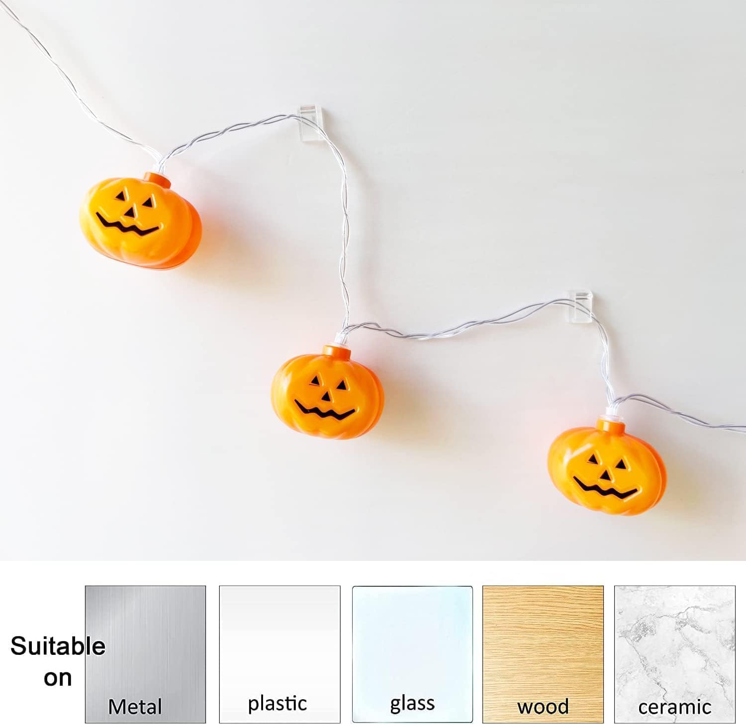 Luci di Halloween, 6,1 m, 40 LED, luci a LED a forma di zucca, luci a LED a forma di zucca, luci per decorazioni per esterni, a batteria, 8 modalità, impermeabili, per decorazioni per feste di