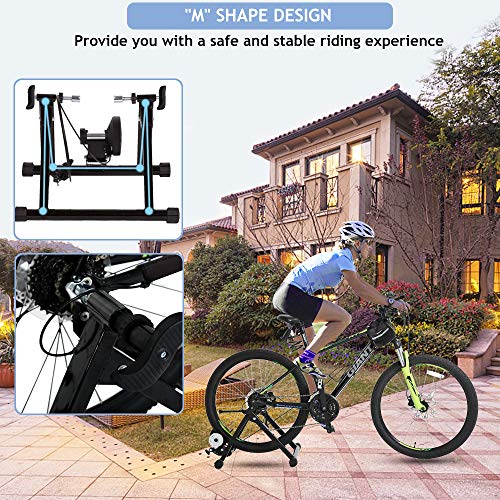 Bike Trainer Stand Bicycle Trainers Road Bike Trainer Machine Stationary Bike Stand For Indoor Riding Magnetic Exercise Cycling W/5 Levels Resistance Stationary Exercise For Road & Mountain Bikes #TOP3