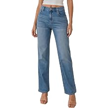 Womens Straight Leg Jeans Mid Waisted Stretchy Denim Pants | Flex Denim,Regular Fit,5-Pockets,Trendy Casual,Loose Denim Trouser