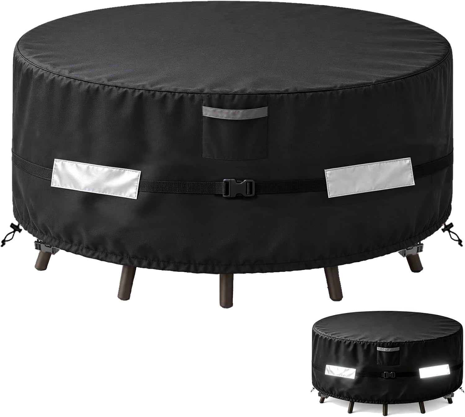 Round Patio Table and Chair Set Cover, 84" Diameter x 28" High, Heavy Duty Waterproof 600D Oxford Outdoor Furniture Cover, UV Resistant Windproof for Round Table & Chairs Combo