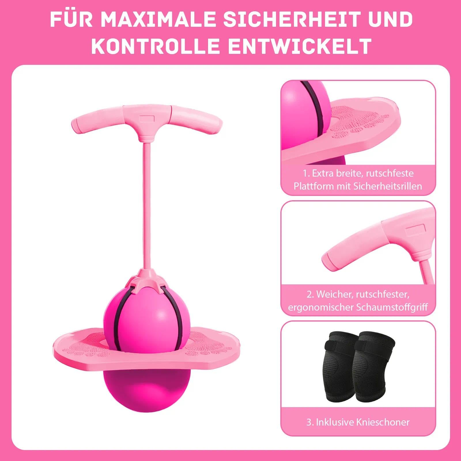 Pogo - Pallone da salto, con manico, per bambini, per attività all'aria aperta, per bambini, adulti, sport, gioco e fitness (rosa)