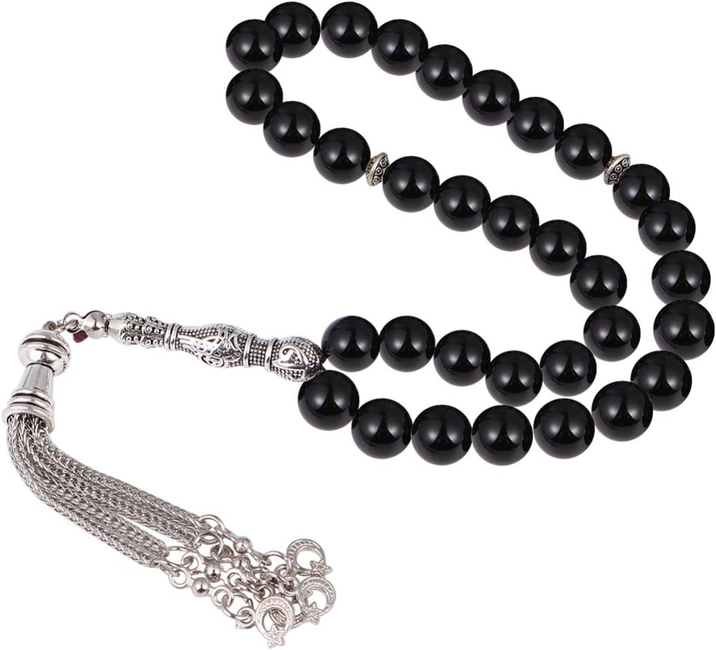 EXCEART Muslim Prayer Beads Natural Agate Rosary Hand Chain 33 Beads for Islamic Pilgrimage and Daily Wear Necklace