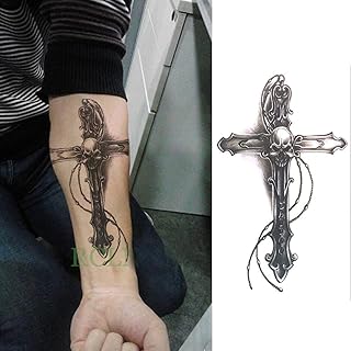 s.a.v.i 3D Temporary Tattoo Waterproof Sticker Beautiful Black Big Skull Cross Popular New Designs Size - 21x15cm (838)-picture-36