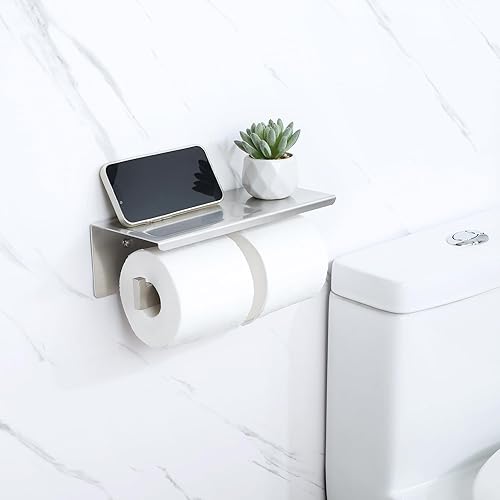 Miniatura 4 de Alise Soporte doble de papel higiénico, soporte de papel higiénico de baño con estante, dispensador de almacenamiento de rollos de papel higiénico