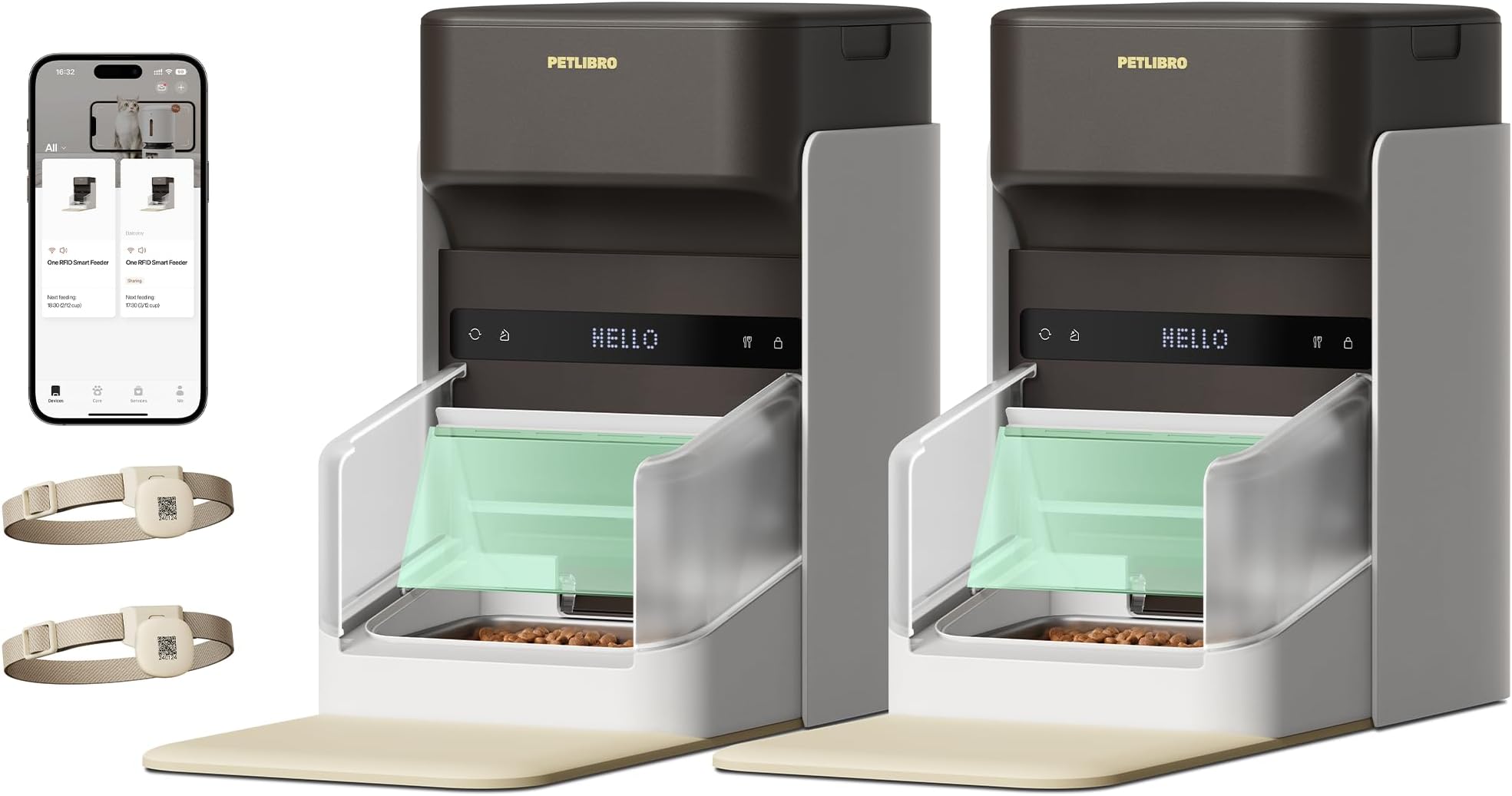 RFID Automatic Cat Feeder for 2 Cats, Collar Tag Activated Personal Meal, 5G&2.4G Wi-Fi Programmable Food Dispenser for Multiple Cats with Different Diets