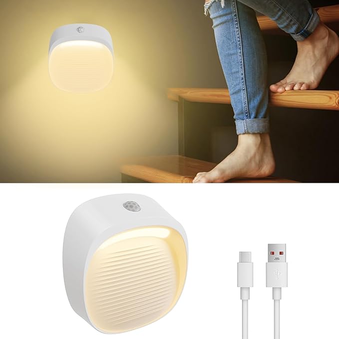 GCDFGV Rechargeable Night Light - Motion Sensor Night Lights - Wireless Stair Light - 6 Month Battery (2200mAh) - Link Mode - 3000K Eye-Safe - for Stairway, Hallway, Kitchen,Bedroom, Kids' Room