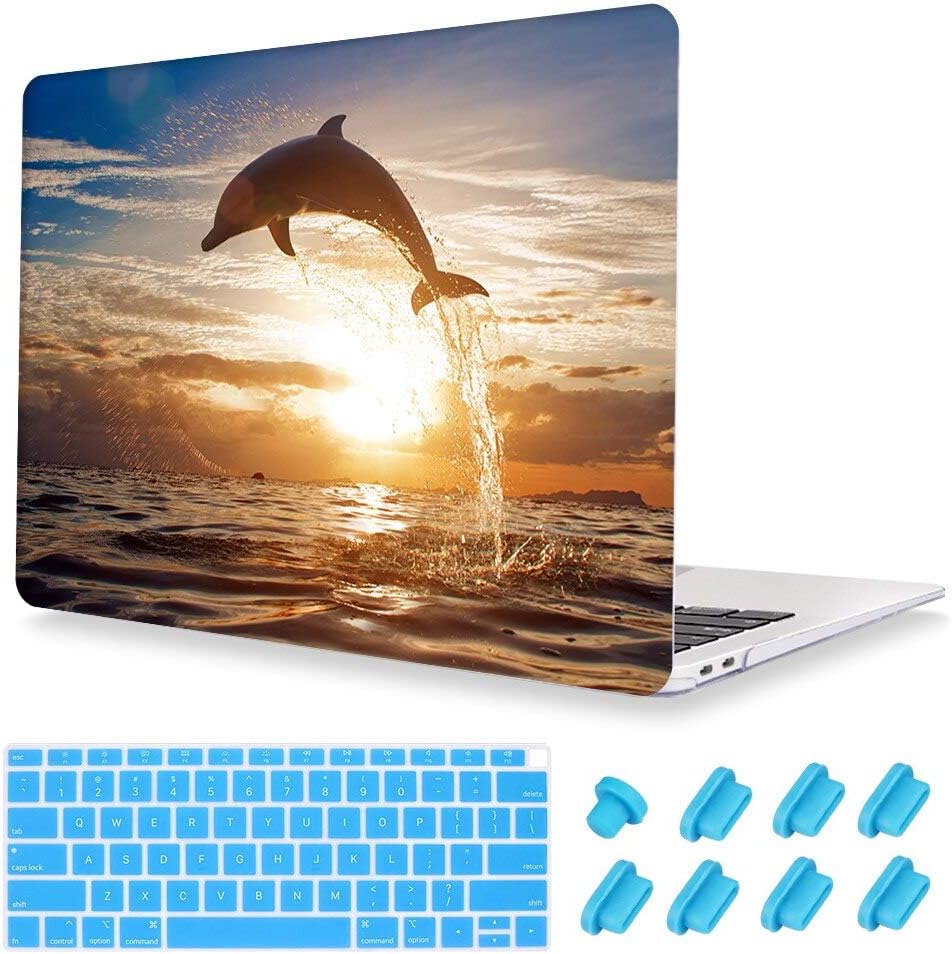 Sunset Ocean Image Rubberized Clear Laptop case + Keyboard Skin + Dust Plug for MacBook Pro 13 with CD-ROM Drived (Model:A1278) - Leap Dolphin