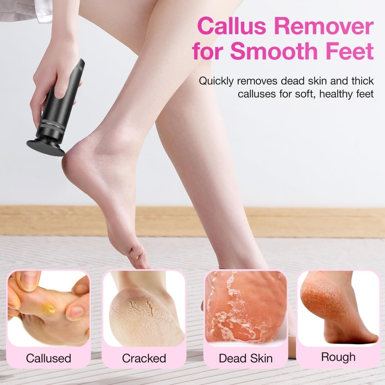 Upgrade 1200RPM Electric Callus Remover for Feet, Powerful Electric Foot File with 60 Sandpaper Discs, Adjustable Speed, Plug-in Pedicure Tool for Cracked Heels & Dead Skin, Black