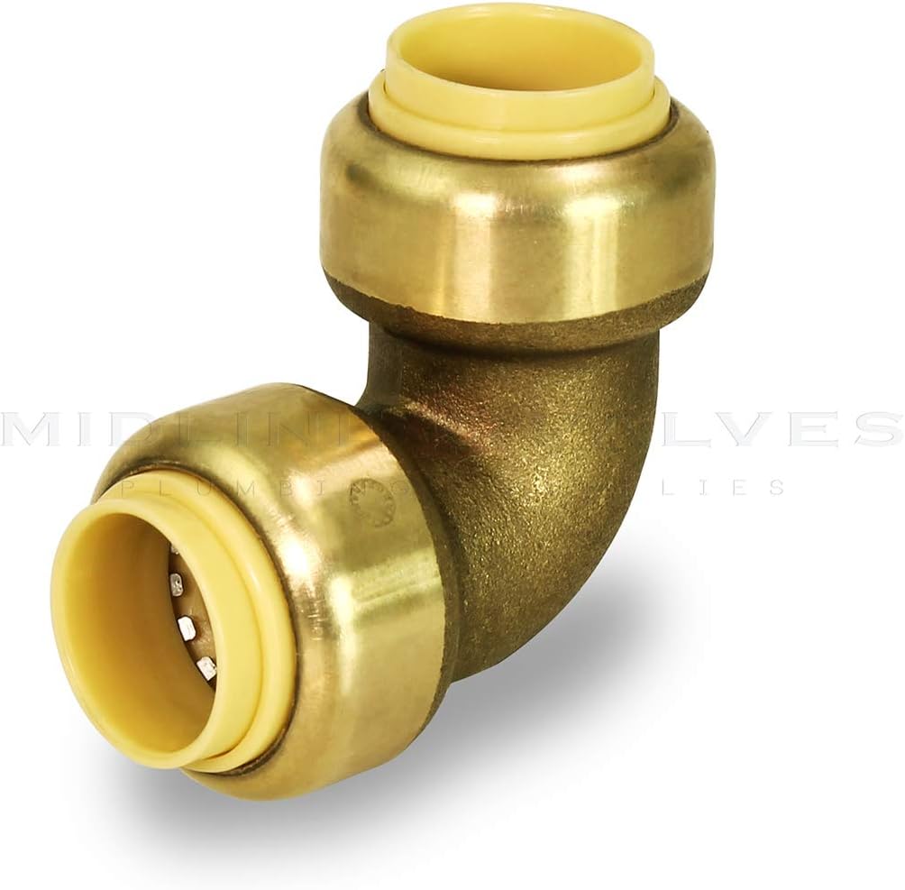 Supply Giant VQF9034-5 90 Degree Elbow Pipe Fittings Push to Connect Pex Copper, CPVC, 3/4 Inch, Brass Pack of 5