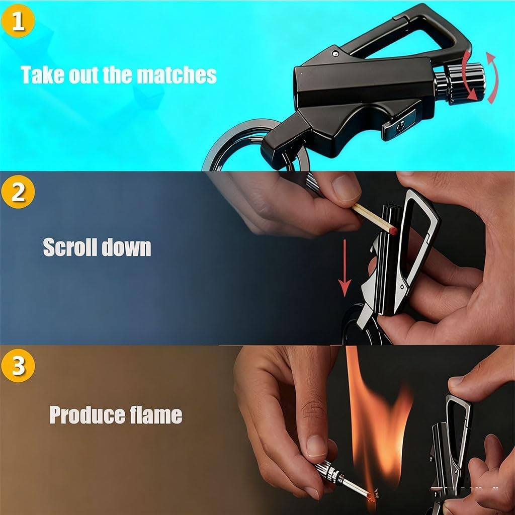 Keychain Lighter Multi-Function Outdoor Match Kerosene Lighter with Bottle Opener, Waterproof for BBQ Candles Men's Gift(2pack Gold)