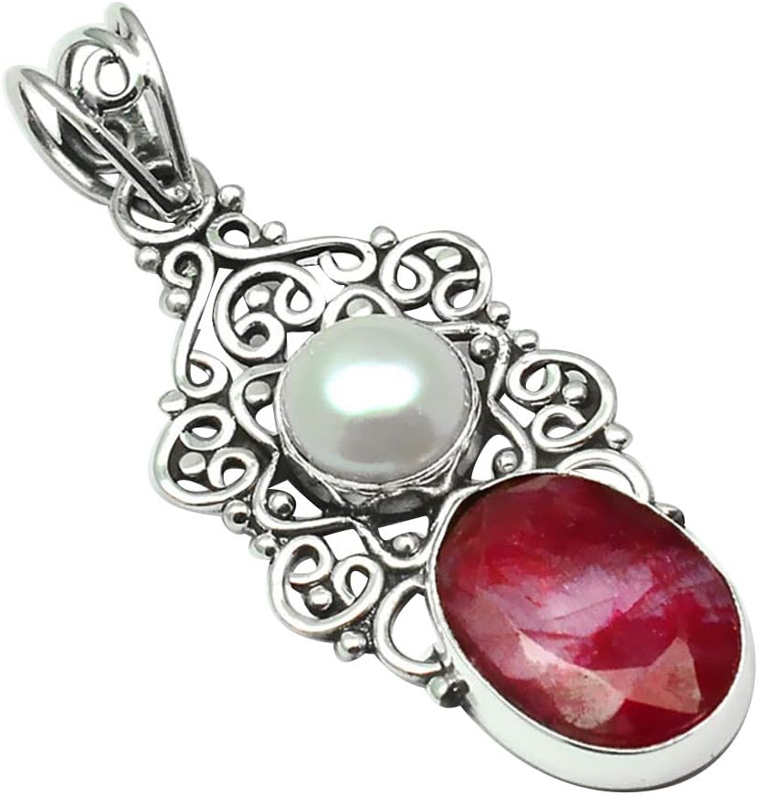 NiaoZaiFei YunZaiKan Genuine Ruby + Pearl Pendant 925 Sterling Silver, 45 mm, 2SP0217