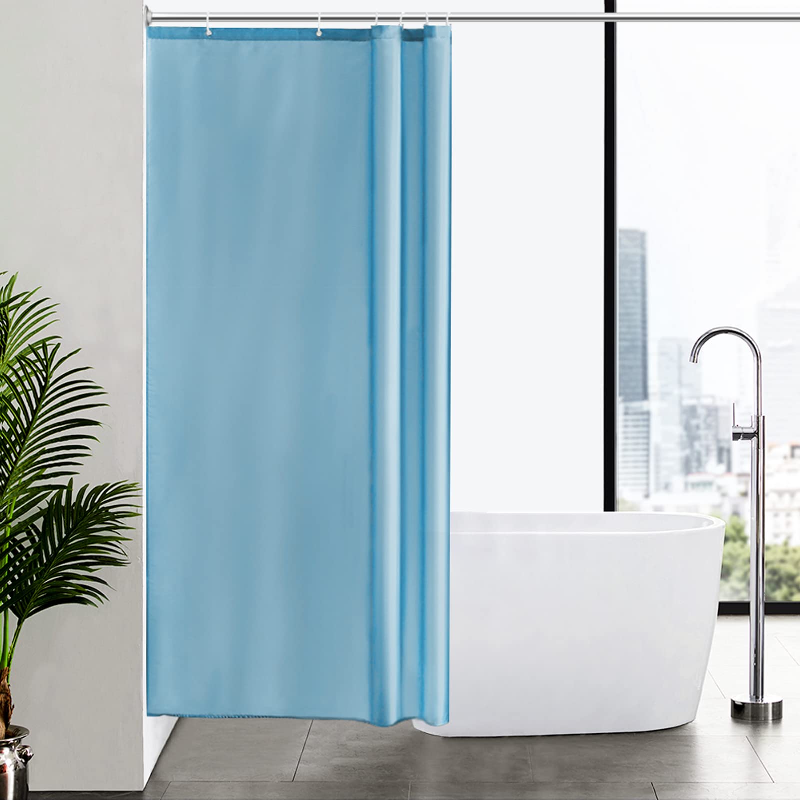 Cortinas Baño Blanca Antimoho Antibacteriano Impermeable Poliester Tela Lisa Lavable, con 12 Ganchos Plásticos, 180x200 Cortina. — view 68