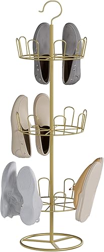 ITeeLas Zapatero giratorio de 3 niveles, organizador giratorio para armario, entrada, dormitorio, patio al aire libre, pasillo, dorado