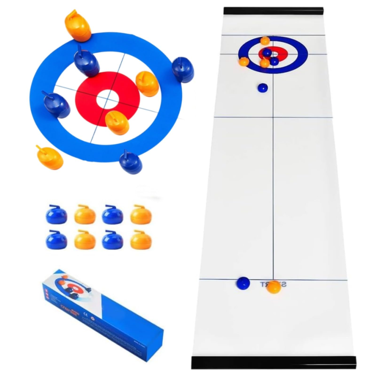 JoyJoyful Tabletop Curling Game, Board Games for Adults, Compact Curling Board Game with 16 Tabletop Curling Stones, Portable Mini Family Games for Kids and Adults
