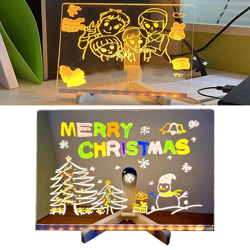 Tableau Lumineux à LED 35x26 Cm - Ardoise Effaçable Avec Stylet 7 Couleurs, 4 Modes D'éclairage - Surface Acrylique Anti-rayures - Cadeau Créatif Pour Enfants - 13